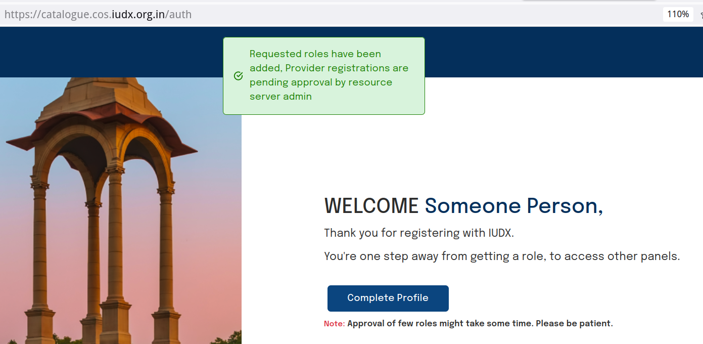 Successful provider registration (pending RS admin approval)
